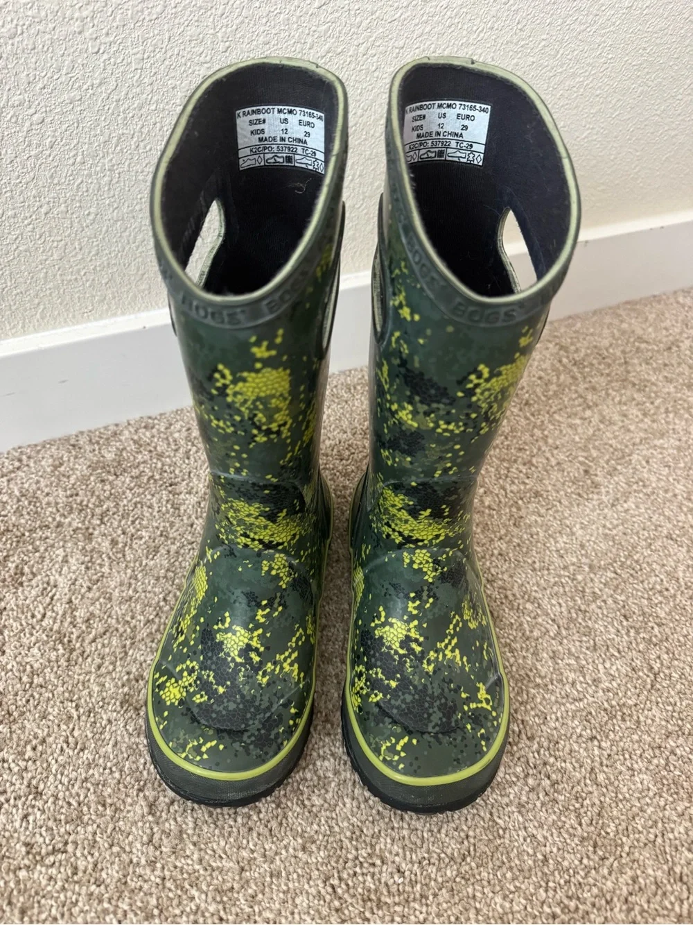 BOGS Kids Green Camo Splash Tall Rain Boots